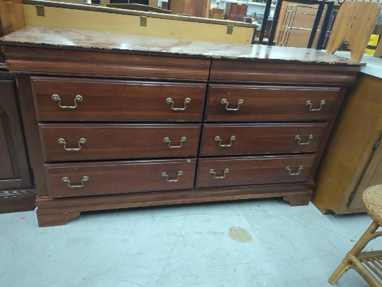 Wooden Dresser With Six Drawers and Brass Handles