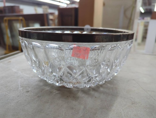 Glass Bowl with Metal Rim, Approximately 8.5 in x 4 in