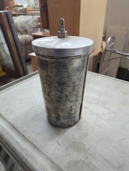 Metal Cylinder Container with Inner Mechanism, Approximately 8 Inches Tall