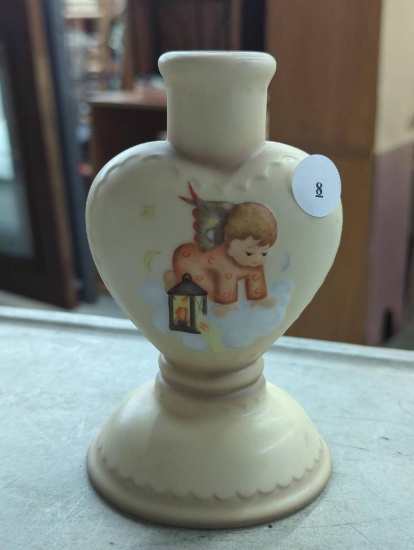 Hand-Painted Ceramic Vase with Angel Motif, 6 Inches Tall