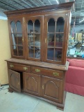 Colonial Furniture Company Wooden China Cabinet with Glass Doors and Brass Hardware