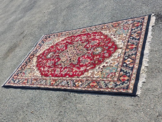 Handknotted Rug, 106 x 65 1/2, Red and Multicolor Pattern