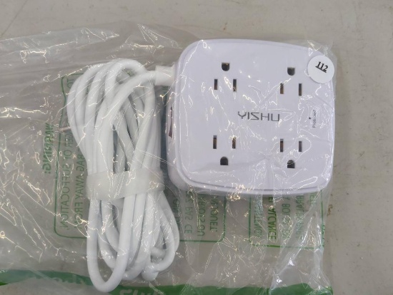 Yishu Power Strip with Six Outlets and White Cord