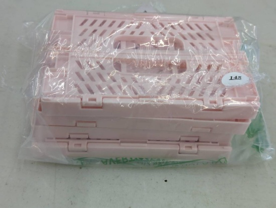 4 Pink Small Plastic Folding Bins