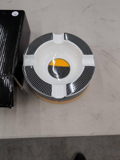 Porcelain Ashtray with Black and Yellow Design