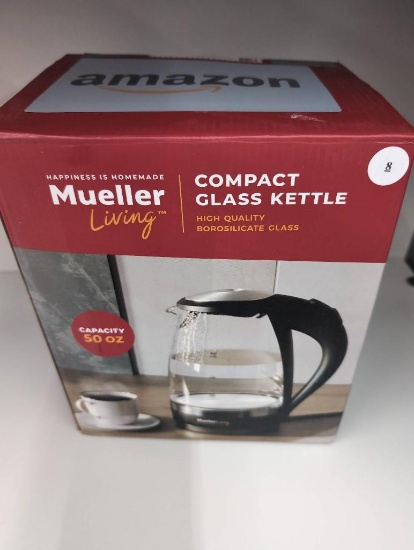 Mueller Living Compact Glass Kettle, 50 Oz, Open Box