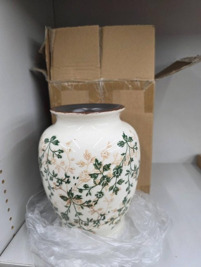 White Ceramic Vase with Floral Design and Original Open Box