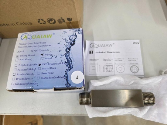 Aquiaw Heavy-Duty Solid Brass Shower Arm and Escutcheon, 3-Inch, Open Box
