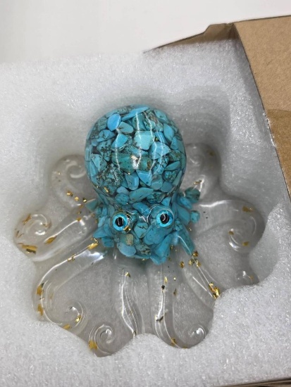 Resin Octopus Figurine with Turquoise-Like Detailing