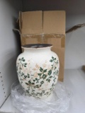 White Ceramic Vase with Floral Design and Original Open Box