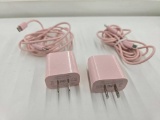 Two Pink USB Wall Chargers with Matching Charging Cables