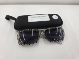 Zebra-Pattern Rectangle Sunglasses with Black Case