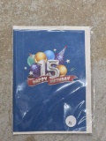Happy 15th Birthday Greeting Card with Blue Balloon Design
