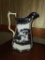 Black and White Ceramic Pitcher with Scenic Design, 9 1/4H,