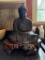 Seated Buddha Sculpture on Wooden Base, Measures Approximately 12 in x 15 in,