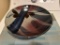Hand-Painted Ceramic Bowl with Abstract Design, Measures Approximately 13.5 in Diameter,