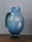 Blue and Green Glass Pitcher, 12 Inches Tall