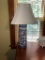 Blue and White Ceramic Table Lamp, Measures Approximately 28 Inches Tall