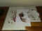 Unframed Prints, Floral Plate, and Fabric