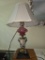 Vintage Table Lamp with Pink Glass and Brass Accents, 25 1/2 Inches High