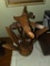 Carved Wooden Sculpture With Floral Motif, 12 Inches Tall