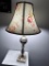 Brushed Metal Table Lamp With Floral Fabric Shade, 26 Inches Tall