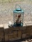 Lot of 2 Items: Green Metal Bird Feeder and Concrete Frog Garden Decor