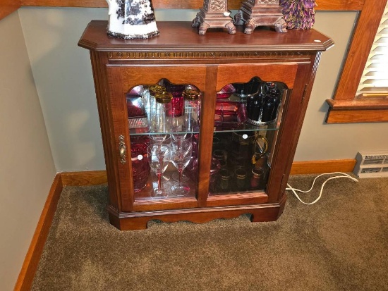 One Door Cabinet with Glass Shelf and Decorative Wooden Frame