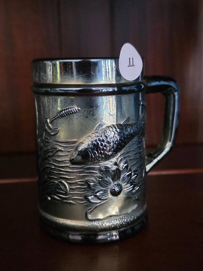 Silver-Tone Glass Mug with Embossed Aquatic Design, 4H