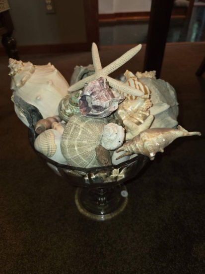 Glass Compote with Shells, 10 1/4H