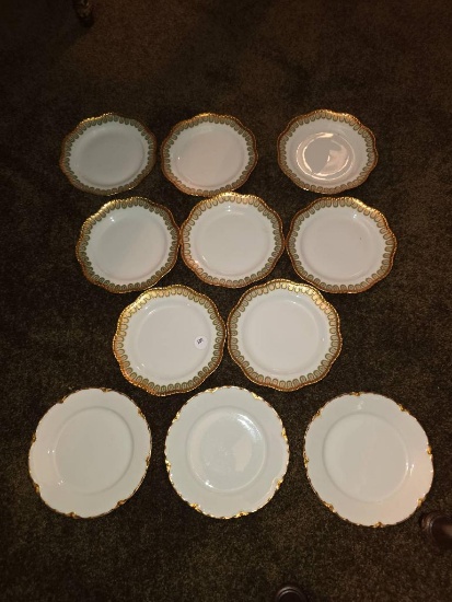 12 Haviland & Co. Limoges Plates with Gold Trim,