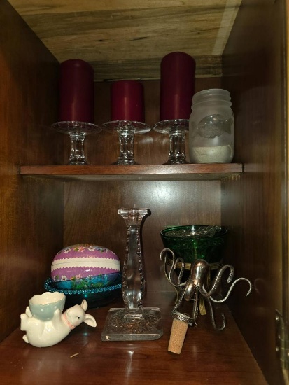 Contents of Bottom of Cabinet, Includes Decorative Items and Electronics,