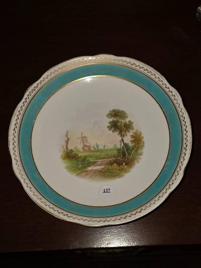 Decorative Porcelain Plate with Hand-Painted Landscape Design,