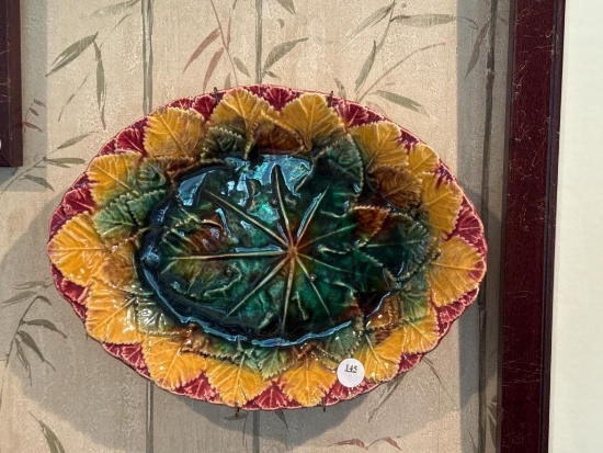 Majolica Style Leaf-Design Plate, , Measures Approximately 11 in x 5 in