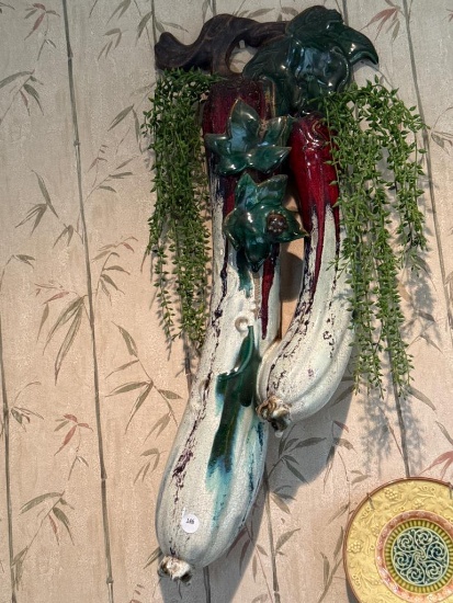 Wall-Mounted Ceramic Vegetable Art Piece With Faux Greenery,