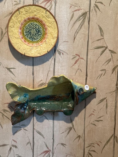 2 Wall Hanging Decorations: Ceramic Fish and Decorative Plate,