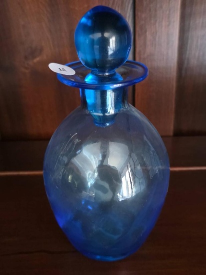 Blue Glass Bottle with Stopper, , 7 1/2H