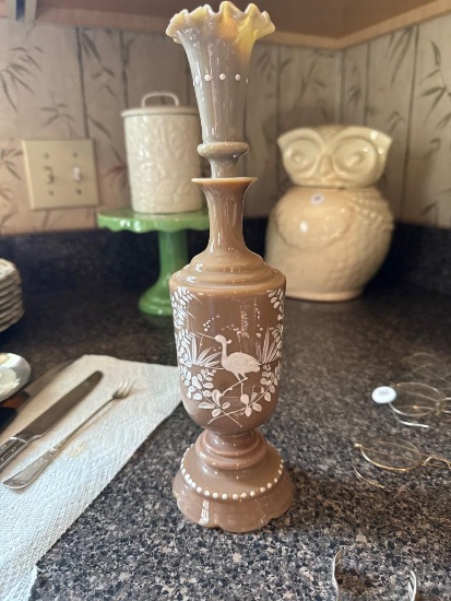 Decorative 11-Inch Tall Hand-Painted Enamel Glass Vase with Lid