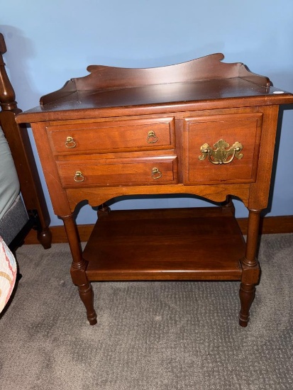 Wooden Side Table With Drawers and Shelf, Measures 22 in x 16 in x 27 in