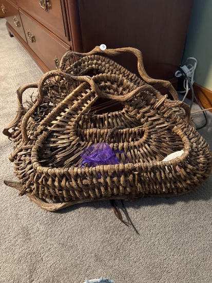 2 Woven Natural Vine Baskets with Organic Design