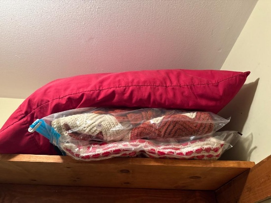 Handcrafted Crochet Blankets and Red Throw Pillow