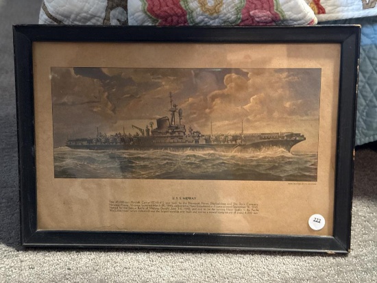 Framed Illustration of USS Midway Aircraft Carrier