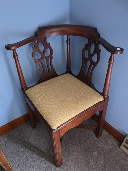 Mahogany Corner Chair With Upholstered Seat in