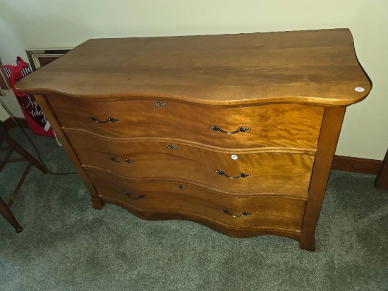 Wooden Dresser With Serpentine Front and Four Drawers