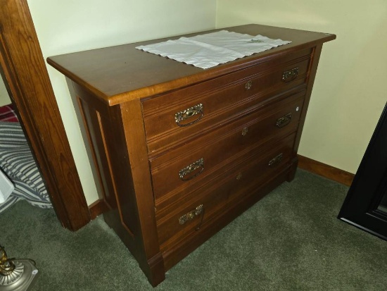 Wooden Three-Drawer Dresser With Brass Hardware