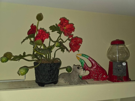 Metal and Plastic Vintage-Style Red Gumball Machine with Decorative Items