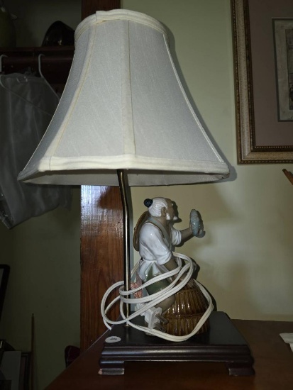 16-Inch Figurative Table Lamp with Shade Depicting Fisherman Holding Fish