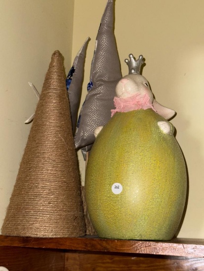 Lot of Assorted Items To Include Crowned Rabbit Figurine and Decorative Trees