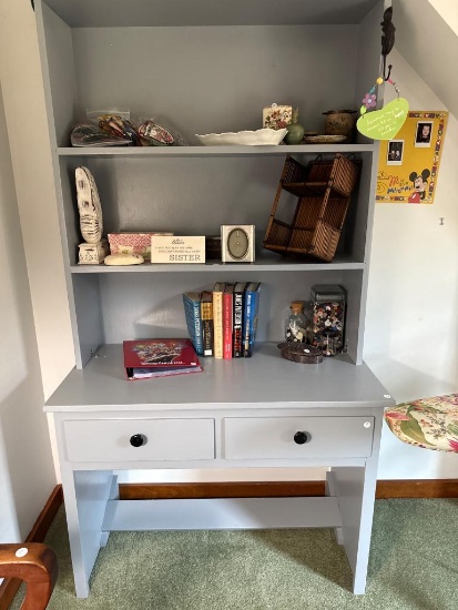 Gray Wooden Desk With Shelving, Approximately 30 x 19 x 71 Inches