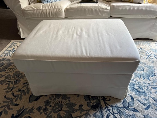 White Upholstered Ottoman With Storage and Handles,